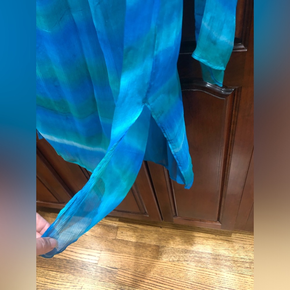 2/$30 NWT Dana Buchman Sheer Beaded Chiffon Tunic Top Sz 14 Blue Teal - Picture 14 of 16